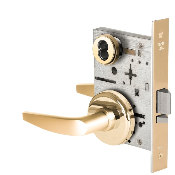 Best Grade 1 Storeroom Mortise Lock, 16 Lever, H Rose, SFIC Housing Less Core, Bright Brass Finish, Field 45H7D16H605 - main
